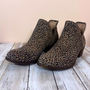 Lucky Brand Leather LK Bashina2 Leopard Print Ankle Boots Women's Size 6.5 M